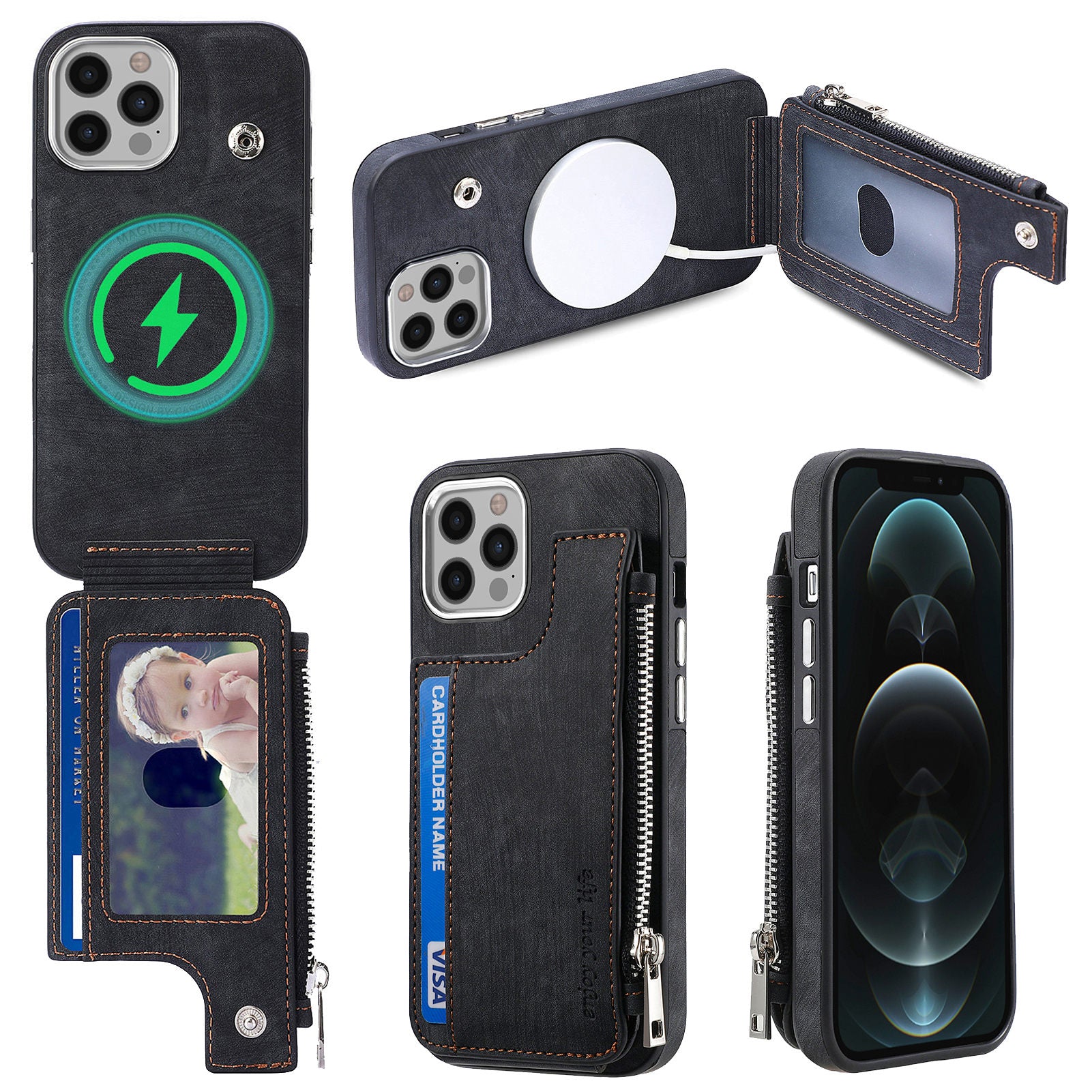For iPhone 12 Pro 6.1 inch Magnetic Case Anti-Scratch PU Leather TPU Phone Shell Wallet Kickstand Phone Cover For iPhone 12 Pro 6.1 inch Magnetic Case Anti-Scratch PU Leather TPU Phone Shell Wallet Kickstand Phone Cover